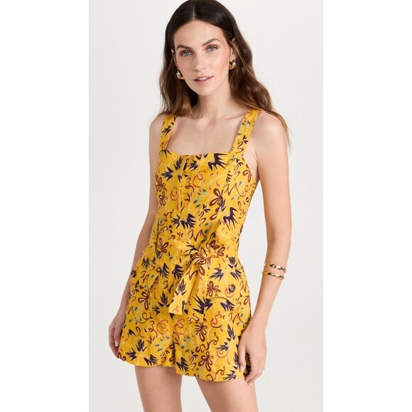 A.L.C. Gilmour Yellow Floral Linen Romper Floral Size 12 NWT Coconut Girl Beach - Picture 6 of 15